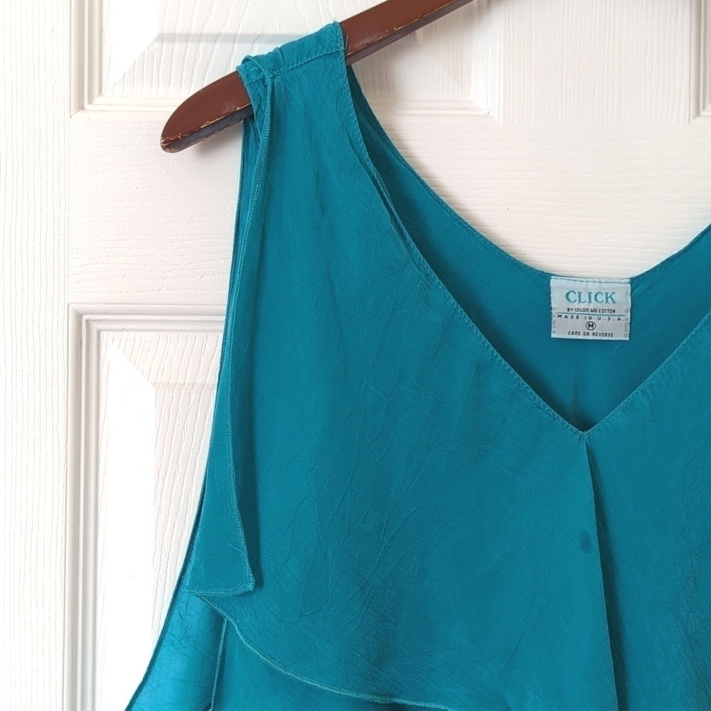 Click by Color Me Cotton 90's Vintage Flowy Layered Chiffon V-neck Tank Top Teal - Picture 3 of 11